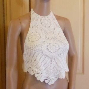 Crochet Halter Top/ SM/ White